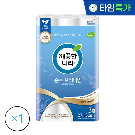 깨끗한나라 순수 프리미엄 27MX30롤X1팩 (9,900원/25,000원 이상 무료)5