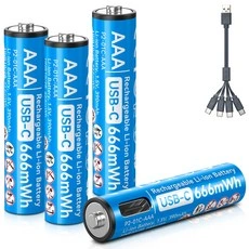 에네곤파워 직접 충전식 건전지 USB C타입 리튬이온 배터리 aaa, 4개(20,720원/무배)13