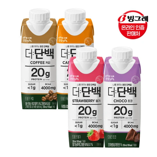빙그레 더단백 드링크 4종 18팩 + 18팩 골라담기 (44,900원/무료)