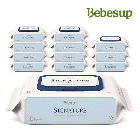 베베숲 물티슈 75평량 시그니처블루 슬림 32매 12팩(토스 9,000원 무료)8