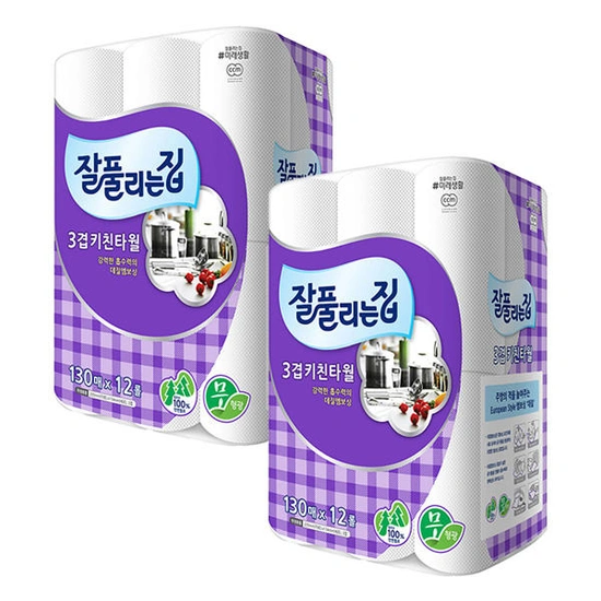 잘풀리는집 3겹키친타월, 130매, 12롤, 2개 (16,900원 / 무료)