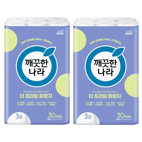 깨끗한나라 3겹 천연펄프 데코 엠보 글루리스 더 프라임 25m 30롤 2팩 (24,900원 / 무배)2