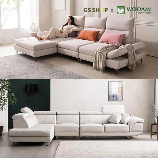 우아미가구 호리즌 4인 코너형 무빙헤드 아쿠아텍스 소파 (399,000원/무료)5