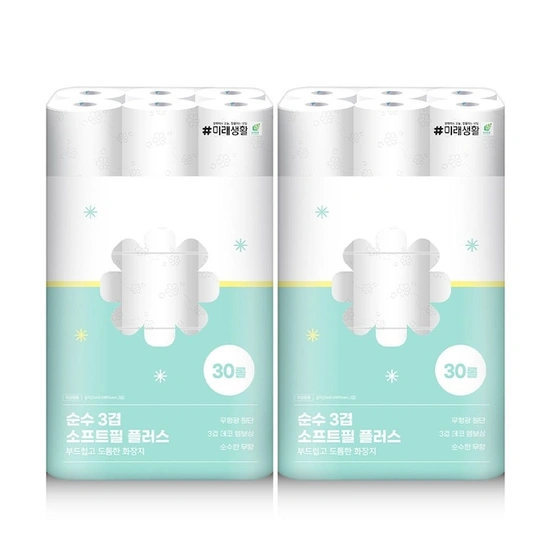 잘풀리는집 순수3겹 소프트필플러스 화장지 25M 30롤 2팩(토스할인 15,210원 무료)4
