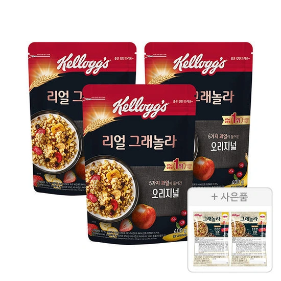 켈로그 리얼 그래놀라 400g 3개+브랜 그래놀라 40g 2개증정 (9,030원/무배)13