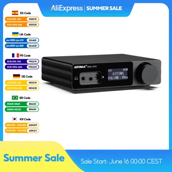 AIYIMA DAC-A10 오디오 디코더 헤드폰 앰프 ($53.7/무료)