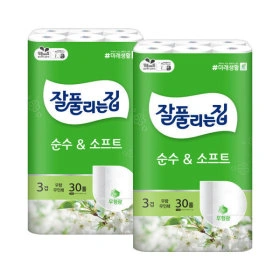 잘풀리는집 순수앤소프트 두루마리휴지 3겹 25M 30롤 2개 (17,240원/무배)