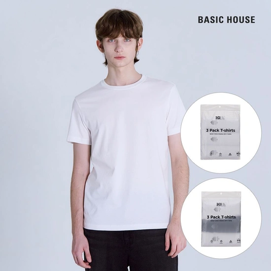 베이직하우스 라운드넥 무지 반팔티셔츠 3팩 (13,480원/무배)