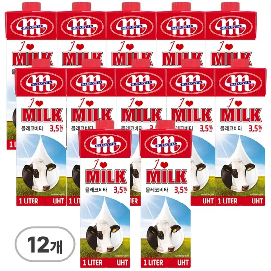 믈레코비타 3.5% 멸균우유 1L 12개 (17,800/무료)2