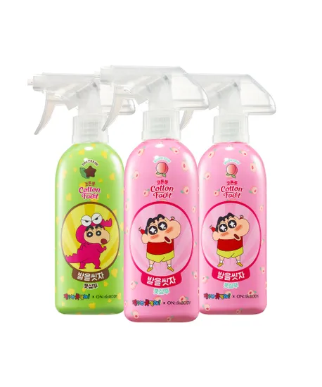 온더바디 코튼풋 발을씻자 풋샴푸 385ml x 3개 복숭아향 민트초코향 교차선택가능(13,400원/무배)