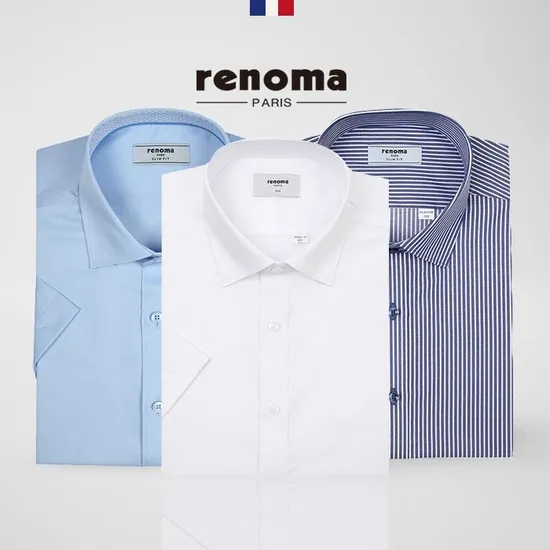 레노마 반팔 셔츠 스판 링클프리 남성 정장 와이셔츠 2장