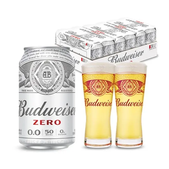 버드와이저 제로 330ml 24캔 전용잔 2개