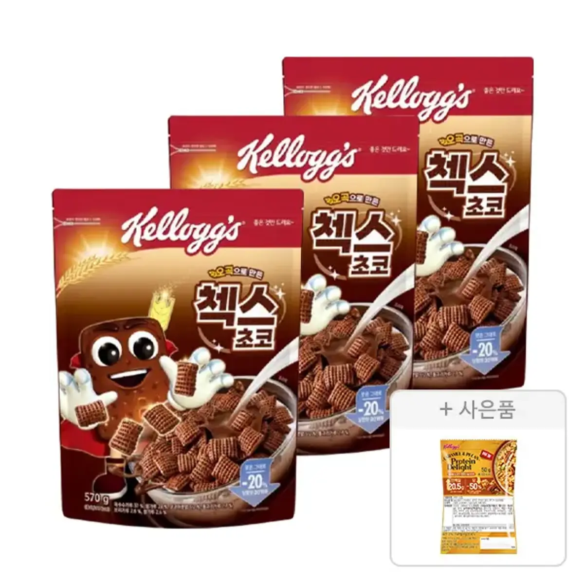 켈로그 오곡 첵스초코 570g 3개 카라멜&피칸 프로틴 딜라이트 50g 1개