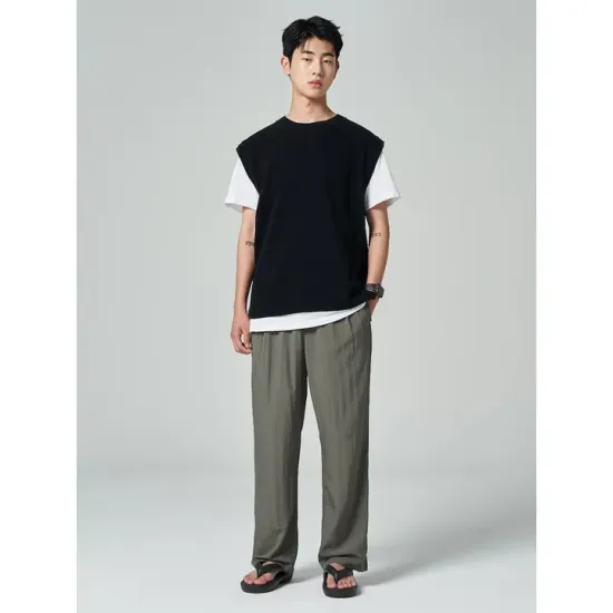 에잇세컨즈 크링클 와이드핏 밴딩팬츠 카키색