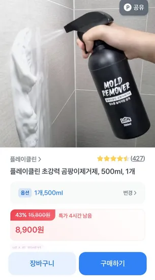 플레이클린 초강력 곰팡이 제거제 500ml