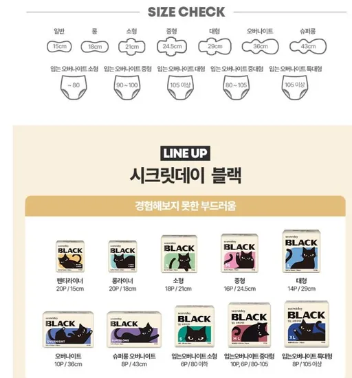 시크릿데이 블랙캣 일반 팬티라이너