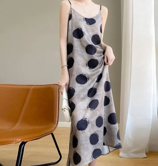 여성 심플 여름 캐주얼 도트 나시 원피스
