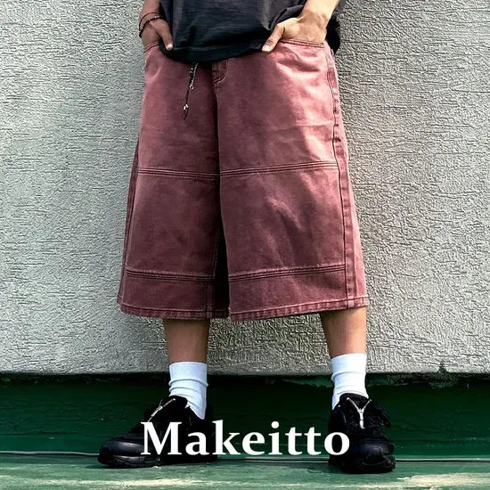 메이킷투 절개 라인 데님 버뮤다 팬츠 블랙