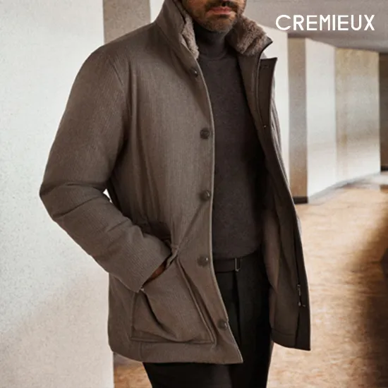 다니엘크레뮤 울 블렌디드 리브드 구스다운 코트