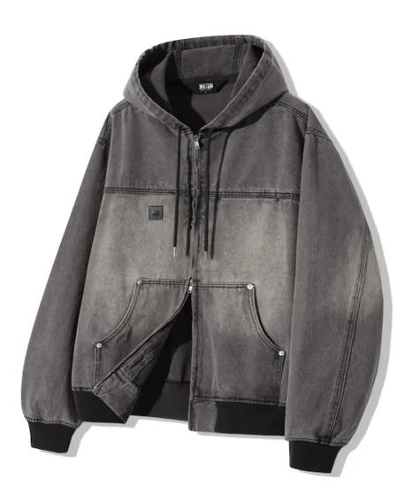 빈티지 워싱 데님 워크 후드 집업 라이트 그레이