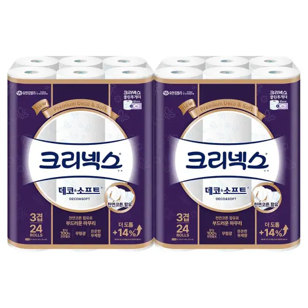 크리넥스 3겹 데코&소프트 28m 24롤 2개