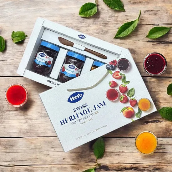 헤로 잼 3종 선물세트 나이프포함 딸기 복숭아 블루베리 라즈베리