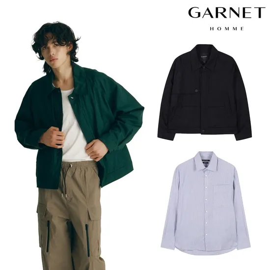 가넷옴므 다크네이비 자수 오버핏 카라티