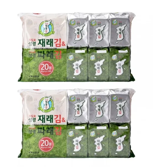 성경식품 지도표 재래식 성경식탁김 gx10p 파래김4gx10p 80g 2개 총40봉 총160g