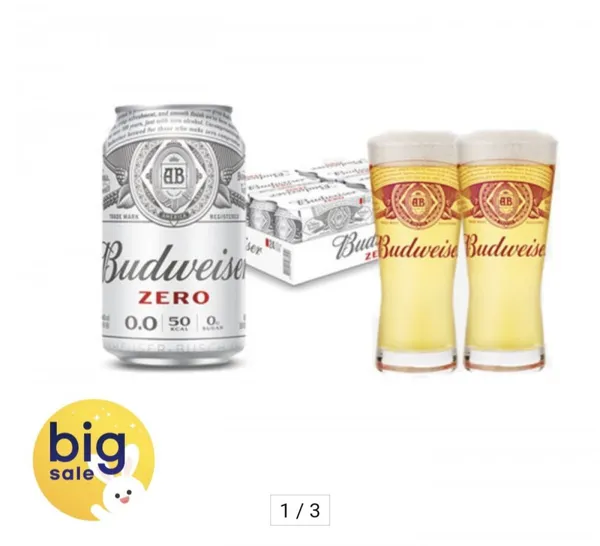 버드와이저 0.0제로 330ml 24캔 전용잔 2개