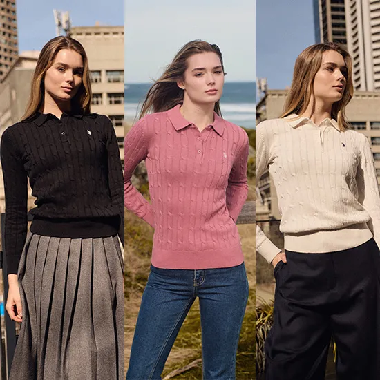 USPA 24FW 여성 코튼 폴로 케이블 니트
