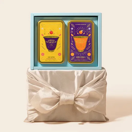 쌍계명차 과일 허그 티캔 2입 선물세트 쇼핑백 보자기포장