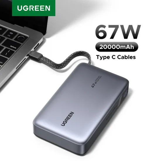 유그린 충전케이블 내장 67W 20,000mAh 보조배터리(27.29달러/무료배송)