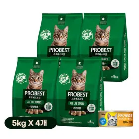 프로베스트 그린 고양이사료 5kg 4개 참치와연어캔 1개