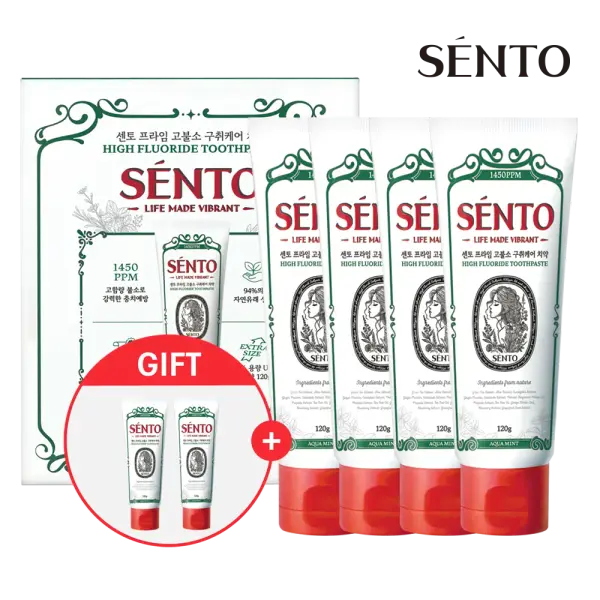 센.토 프라임 고불소 구취케어 치약 아쿠아민트향 10g 4개 + 구취케어 2개
