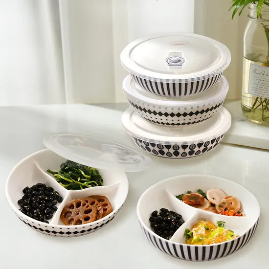폴란드풍 도자기 밀폐뚜껑 3칸 나눔 반찬통 대 2개
