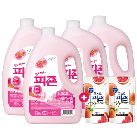 피죤 섬유유연제 핑크로즈 3100ml 4 고농축피죤 600ml 2 증정