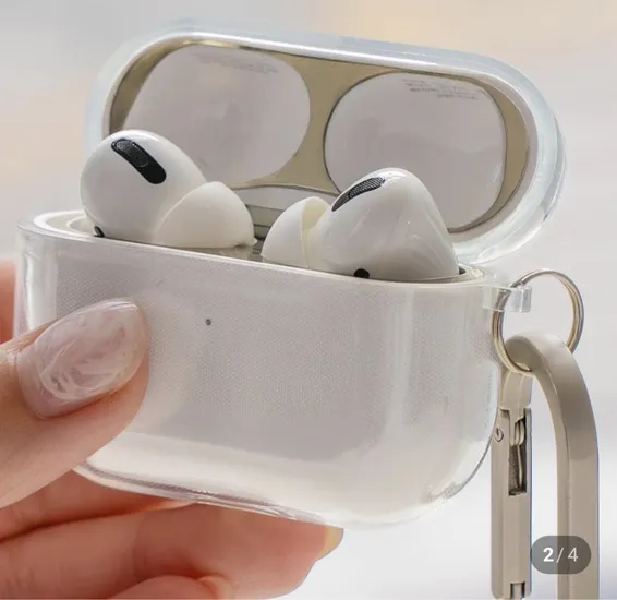에어팟 프로3 투명 젤리케이스 카라비너 키링 메탈 철가루 방지 스티커 1매 랜덤 증정