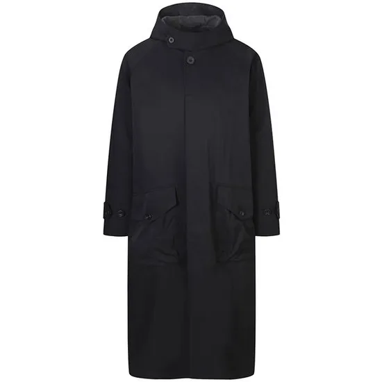 지이크 히든 버튼 후드 발마칸 코트 블랙