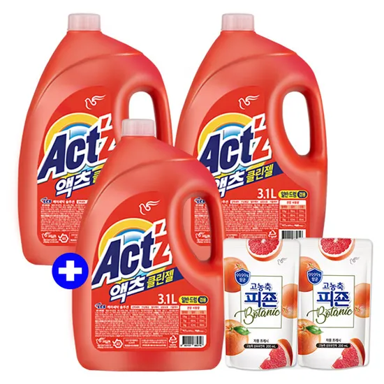액츠 클린젤 세탁세제 일반드럼겸용 3.1L 2개 3.1L 1개 고농축 섬유유연제 200mL 2개 증정
