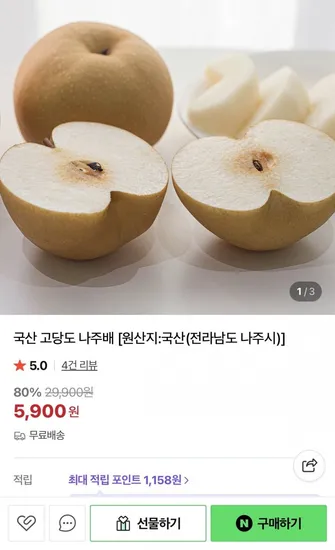 국산 고당도 나주배 1kg