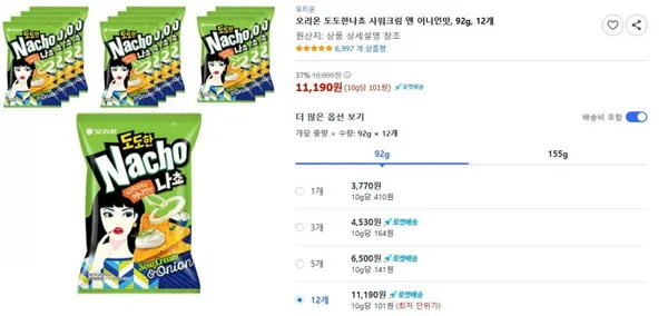 오리온 도도한나쵸 사워크림 앤 어니언맛 92g 12개