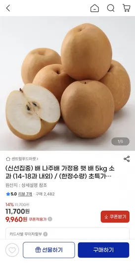 나주배 가정용 햇 배 5kg 소과