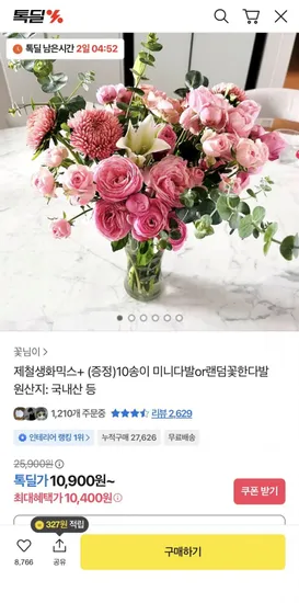 제철생화꽃 2다발 절화보존제