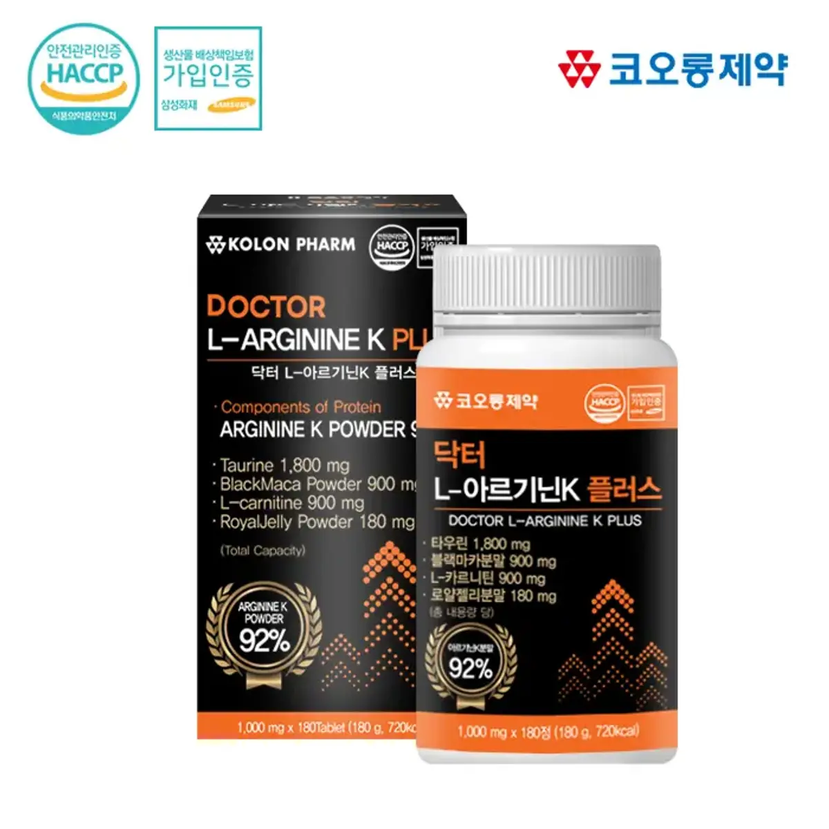 코오롱제약 닥터 L-아르기닌K 플러스 1000mg 180정