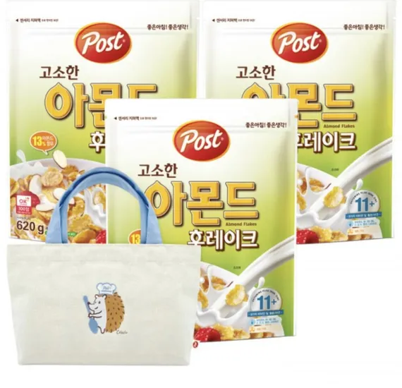 포스트 아몬드 후레이크 시리얼 620g 3개 크리치오 미니 에코백