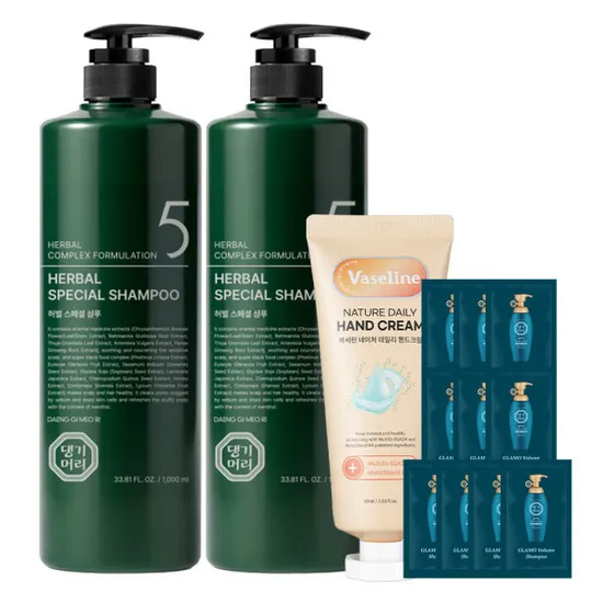 댕기머리 허벌 탈모샴푸 1000ml 2개 핸드크림 샴푸10매