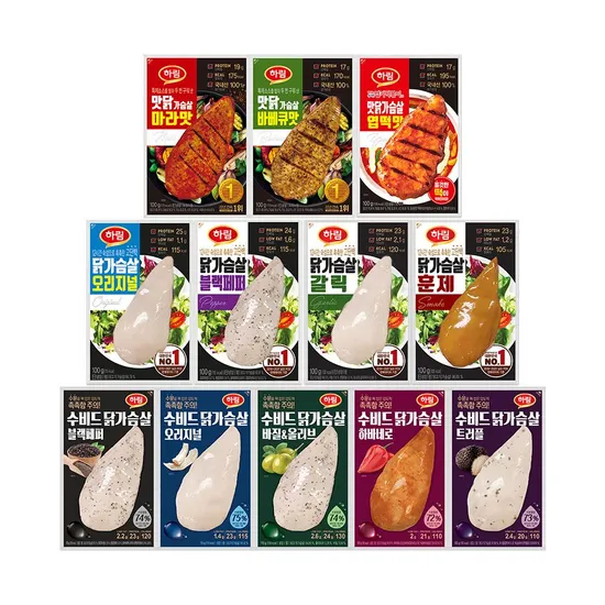 하림 수비드닭가슴살 블랙페퍼 맛닭 12종 100g 10개