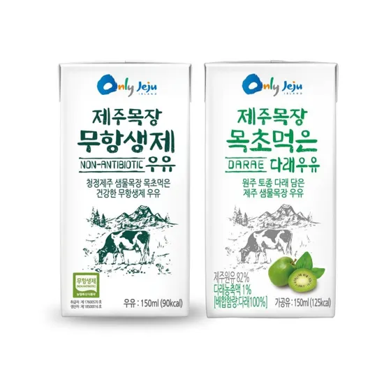 제주목장 무항생제 멸균우유 목초먹은 다래우유 150ml x 24개