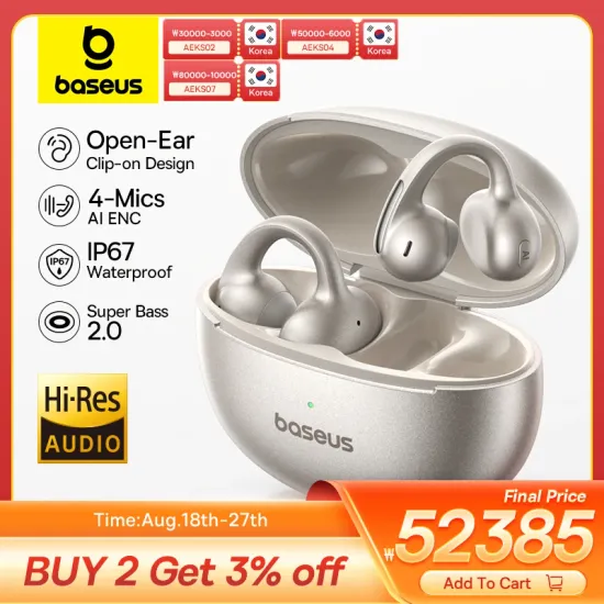 베이스어스 MC1 Pro 보위 이어 클립 무선 이어폰 블루투스 6.0 하이레졸 울트라 오픈형 이어버드 귀걸이 4-마이크 ENC 클립온 이어버드 헤드폰 클립형 이어폰