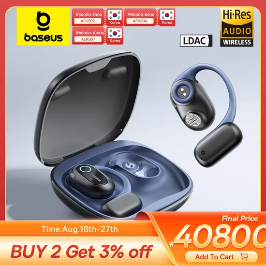 Baseus Bowie MF1 오픈 이어 스포츠 무선 이어폰 Bluetooth 5.4 60시간 재생시간 IPX4